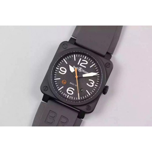 Bell&Ross BR 03-92 PVD Case Black Dial (Orange Second Hand) 42.5mm on Rubber Strap MIYOTA 9015