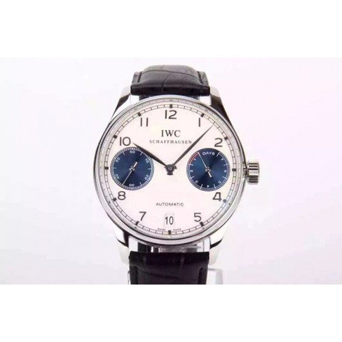 IWC Portuguese Real PR IW500703 ZF 1:1 Best Edition White Dial Blue Subdial on Black Leather Strap A52010