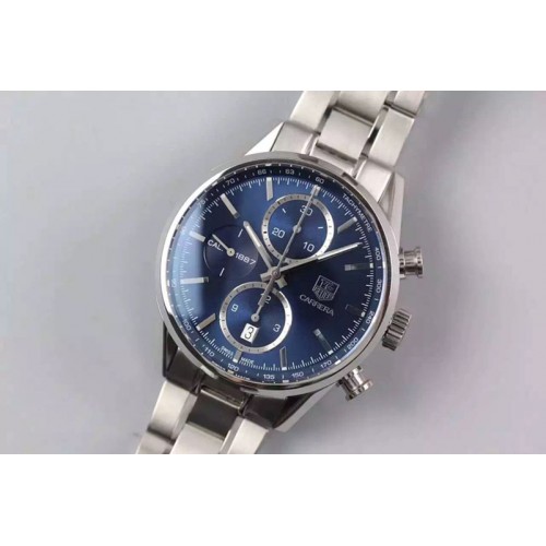 Tag Heuer Carrera CAL1887 Chronograph 41mm SS V6F 1:1 Best Edition Blue Dial on SS Bracelet CAL1887
