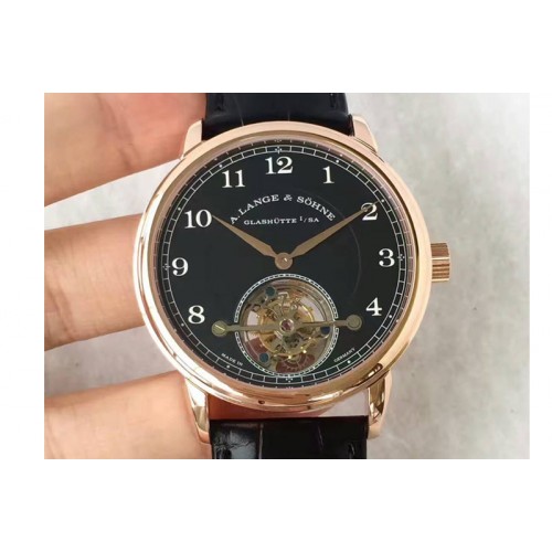 A.Lange & Sohne 1815 Tourbillon Handwerkskunst RG Black Dial on Black Leather Strap