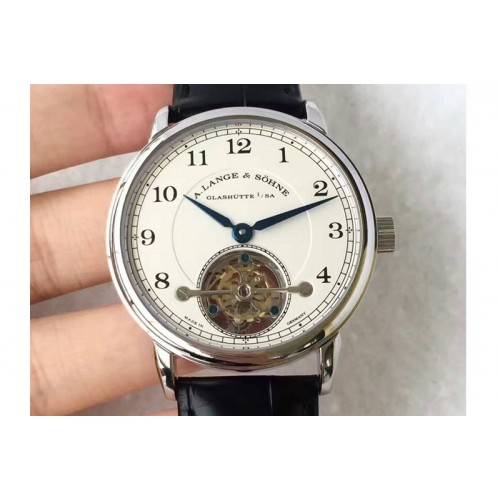 A.Lange & Sohne 1815 Tourbillon Handwerkskunst SS White Dial on Black Leather Strap