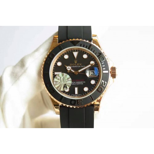Rolex Yacht-Master 116655 JF 1:1 Best Edition Black Ceramic Bezel on Black Rubber Strap A2836