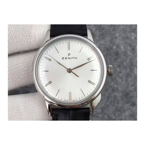 Zenith Elite 6150 03.2270.6150 42mm SS/LE White Dial With Leather Strap