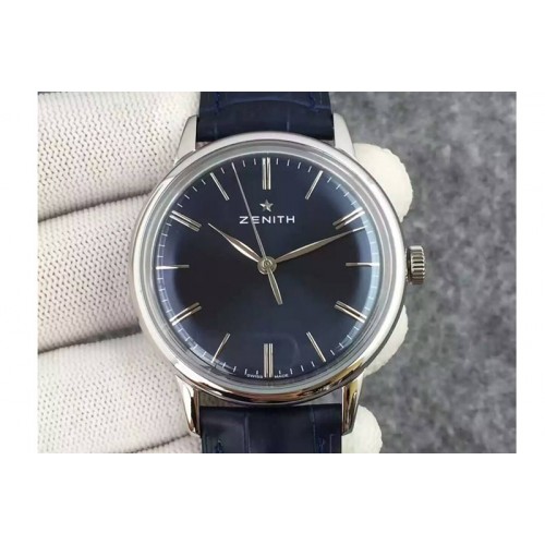 Zenith Elite 6150 03.2270.6150 42mm SS/LE Blue Dial With Leather Strap