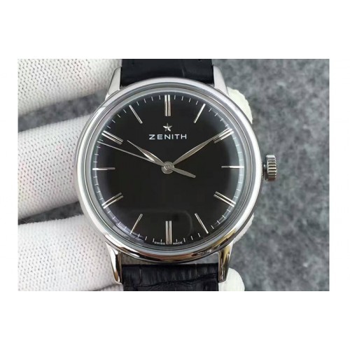 Zenith Elite 6150 03.2270.6150 42mm SS/LE Black Dial With Leather Strap