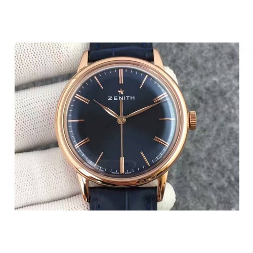 Zenith Elite 6150 03.2270.6150 42mm RG/LE Blue Dial With Leather Strap