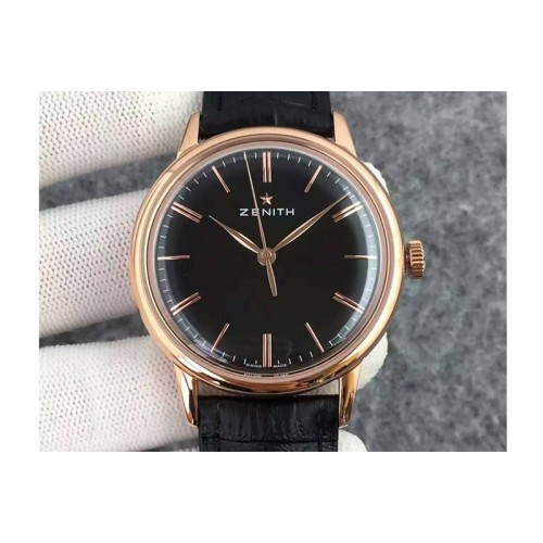 Zenith Elite 6150 03.2270.6150 42mm RG/LE Black Dial With Leather Strap