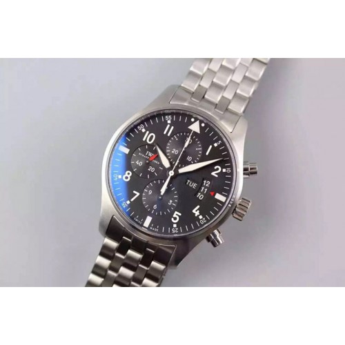 IWC Pilot Chrono 3777 43mm ZF 1:1 Best Edition Black Dial on SS Bracelet A7750