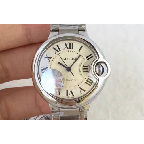 Cartier Ballon Bleu Best Edition 33mm SS White Textured Dial on SS Bracelet On MIYOTA 9015