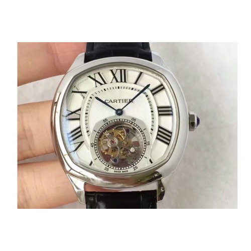 Drive de Cartier Tourbillon SS White Textured Dial on Brown Leather Strap