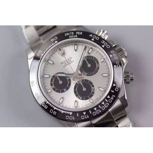 Rolex Daytona JF 1:1 Best Edition Black Ceramic Bezel Silver Dial on SS Bracelet A7750
