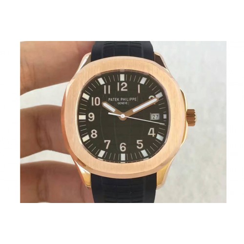 Patek Philippe Aquanaut Jumbo RG Black Textured Dial on Black Rubber Strap A324