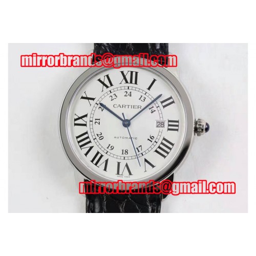 Ronde Solo De Cartier SS White Dial on Black Croco Strap A2892