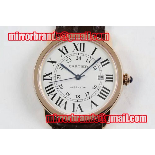 Ronde Solo De Cartier RG White Dial on Brown Croco Strap A2892