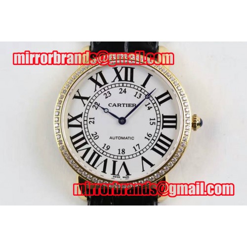 Ronde Louis Cartier YG/LE White Dial Diamond Bezel Auto Watches