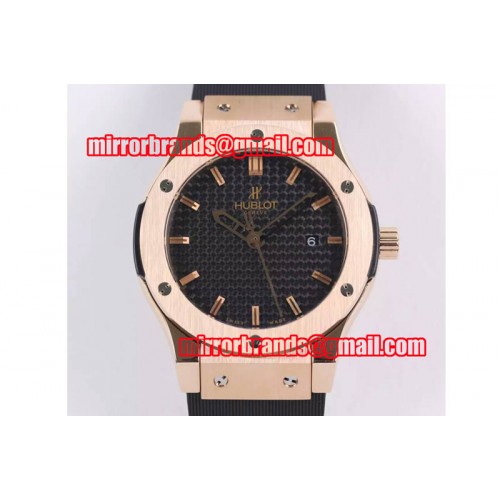 Hublot Big Bang Classic Fusion 45mm RG Black Dial SS Bezel on Black Rubber Strap