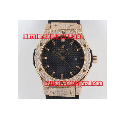 Hublot Big Bang Classic Fusion 45mm RG/RU Black CF Dial Full Diamond A2824