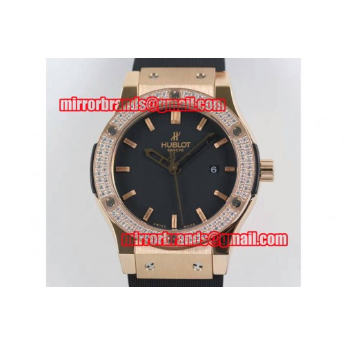 Hublot Big Bang Classic Fusion 45mm RG/RU Black Dial Full Diamond Bezel A2824