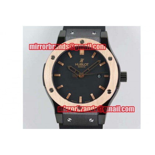 Hublot Big Bang Classic Fusion 45mm PVD Black Dial RG Bezel on Black Rubber Strap