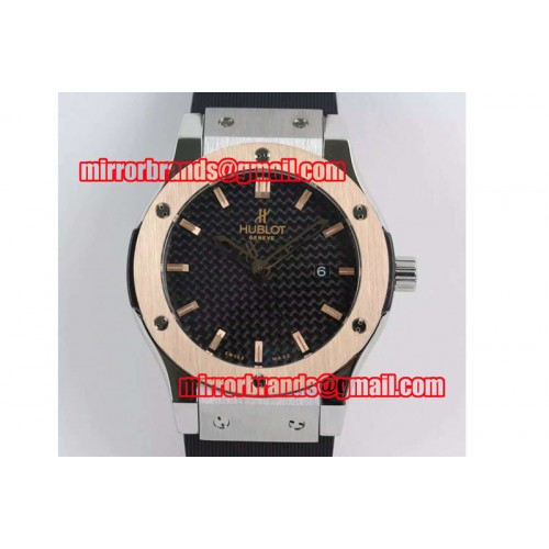 Hublot Big Bang Classic Fusion 45mm SS Black Dial RG Bezel on Black Rubber Strap