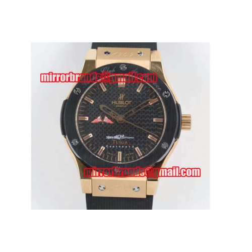 Hublot Big Bang Classic Fusion Tuiga 45mm RG Black Dial Ceramic Bezel on Black Rubber Strap