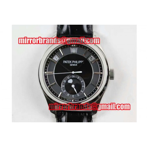 Patek Philippe Classic 5205G Moonphase SS Black Dial on Black Leather Strap Miyota 9015