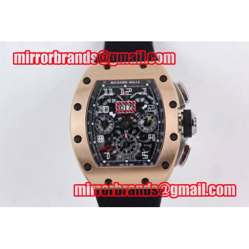 Richard Mille RM011-FM (Felipe Massa) Flyback Chrono RG Skeleton Dial Black Inner Bezel on Black Nylon Strap A7750 Richard Mille RM011-FM (Felipe Massa) Flyback Chrono RG Skeleton Dial Black Inner Bezel on Black Nylon Strap A7750