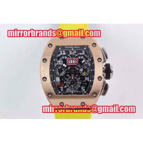 Richard Mille RM011-FM (Felipe Massa) Flyback Chrono RG Skeleton Dial Black Inner Bezel on Yellow Nylon Strap A7750