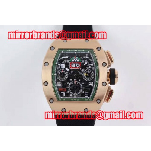Richard Mille RM011-FM (Felipe Massa) Flyback Chrono RG Skeleton Dial Green Inner Bezel on Black Nylon Strap A7750