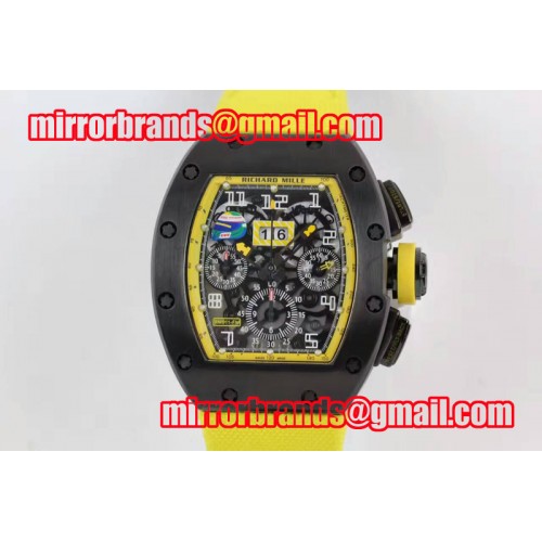 Richard Mille RM 011 PVD Yellow Inner Bezel Skeleton Dial on Yellow Nylon Strap A7750 $628.00