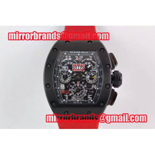 Richard Mille RM 011 PVD Black Inner Bezel Whtie Markers Skeleton Dial on Red Nylon Strap A7750 $628.00