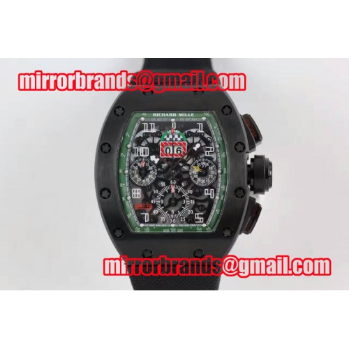 Richard Mille RM 011 PVD Lemans Green Inner Bezel Skeleton Dial on Black Nylon Strap A7750 $628.00