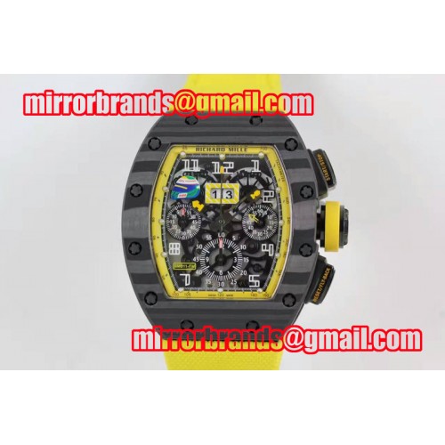 Richard Mille RM 011 PVD Forge Carbon Yellow Inner Bezel Skeleton Dial on Yellow Nylon Strap A7750