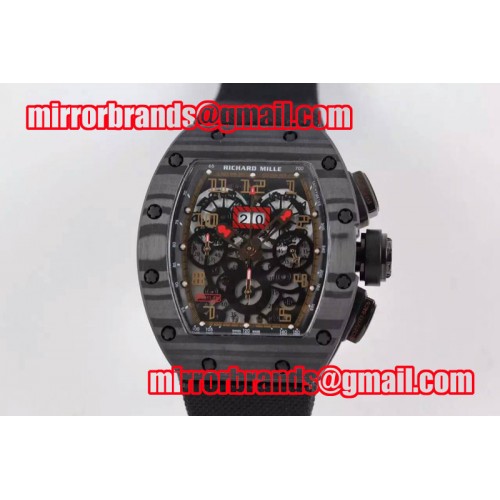 Richard Mille RM 011 RG Forge Carbon Black/Red Inner Bezel Skeleton Dial on Black Nylon Strap A7750