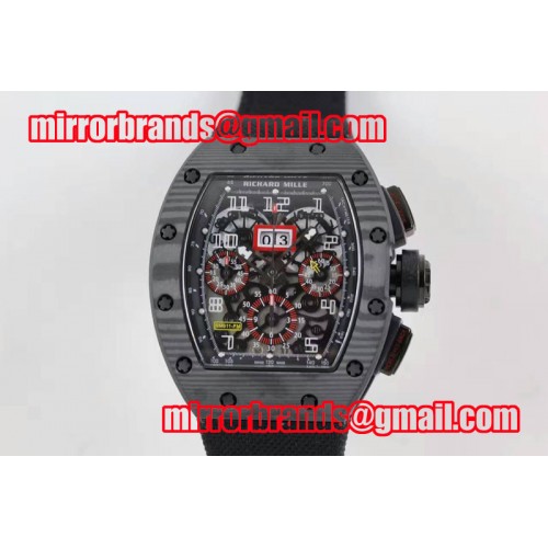 Richard Mille RM 011 PVD Forge Carbon Black Inner Bezel Whtie Markers Skeleton Dial on Black Nylon Strap A7750