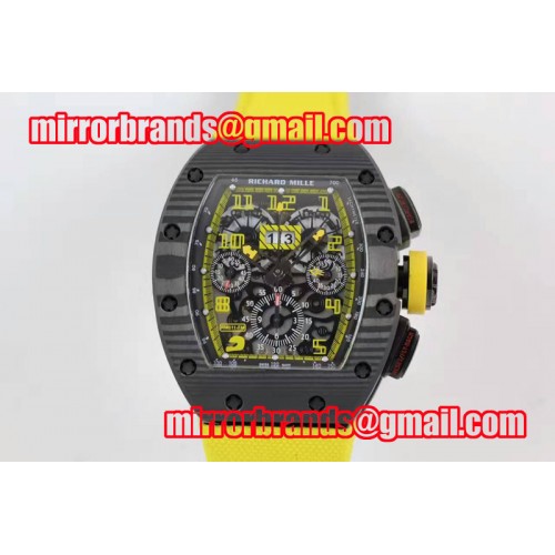 Richard Mille RM 011 PVD Forge Carbon Yellow Inner Bezel Yellow Markers Skeleton Dial on Yellow Nylon Strap A7750