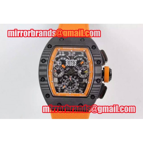 Richard Mille RM 011 RG Forge Carbon Black/Orange Inner Bezel Skeleton Dial on Organge Nylon Strap A7750