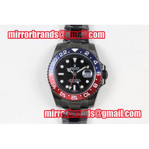 Rolex GMT-Master II PVD All Black Blue/Red Bezel Black Dial on PVD Bracelet A2836