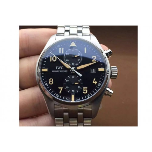 IWC Pilot Chrono SS IW387808 1:1 Best Edition Black Dial on SS Bracelet A7750 V2