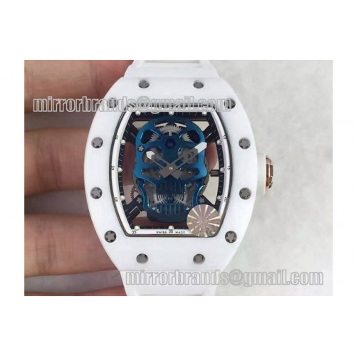 Richard Mille RM052 White Ceramic KVF Blue Inner Bezel Skeleton Dial on Black Rubber Strap MIYOTA8215 Richard Mille RM052 White Ceramic KVF Blue Inner Bezel Skeleton Dial on Black Rubber Strap MIYOTA8215