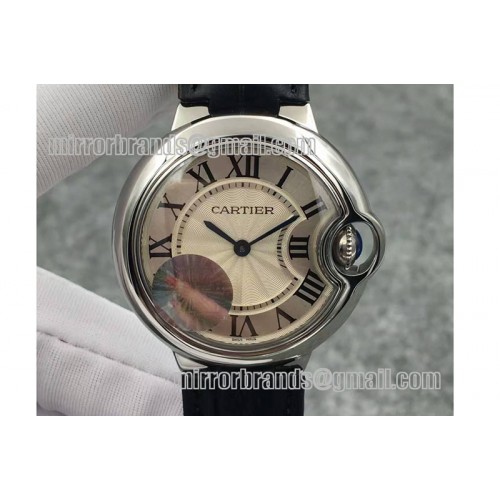 Cartier Ballon Bleu 33mm SS V6F Best Edition White Textured Dial on Brown Leather Strap Ronda Quartz