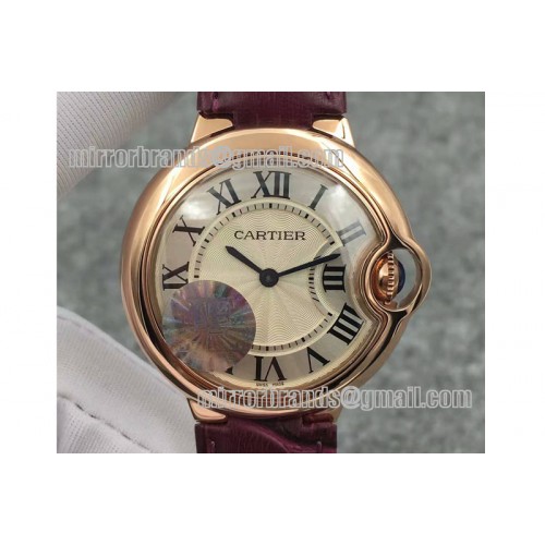 Cartier Ballon Bleu 33mm RG V6F Best Edition White Textured Dial on Brown Leather Strap Ronda Quartz