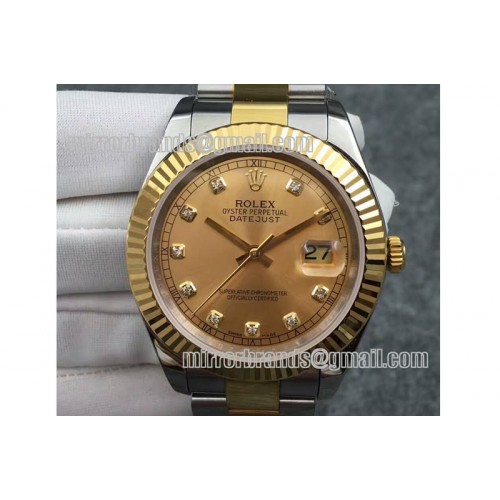 Rolex Datejust 116333 SS/YG TT Wrapped Oyster Diamond Gold Dial Swiss Eta 2836