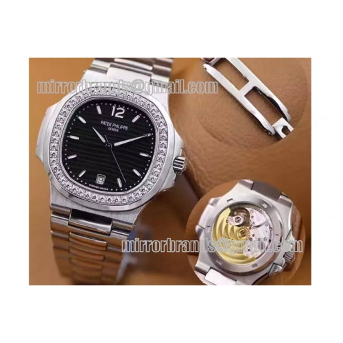 Patek Philippe Nautilus Jumbo 5711 1:1 Best Edition Black Textured Dial Diamond Bezel A324