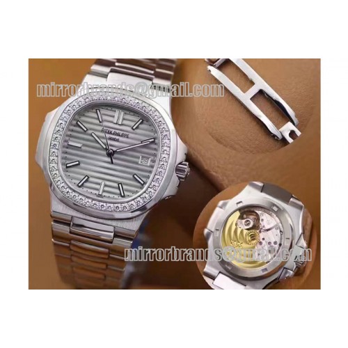 Patek Philippe Nautilus Jumbo 5711 MKF 1:1 Best Edition Grey Textured Dial Diamond Bezel A324