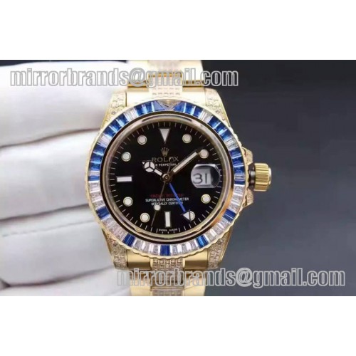 Rolex 50th Anniversary Bling GMT YG/Diamond Black Swiss Eta 2836 Rolex 50th Anniversary Bling GMT YG/Diamond Black Swiss Eta 2836