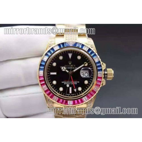 Rolex 50th Anniversary Bling GMT YG/Diamond Black Swiss Eta 2836 Rolex 50th Anniversary Bling GMT YG/Diamond Black Swiss Eta 2836