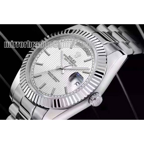 Rolex DayDate 228206 40mm SS/SS Silver Stk Flut BP A2836 Mod3255
