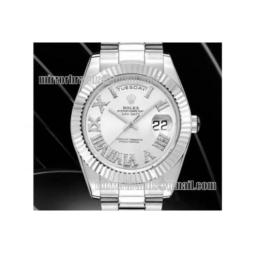 Rolex DayDate 41mm SS/SS Pres Silver White Roman Asia 3255