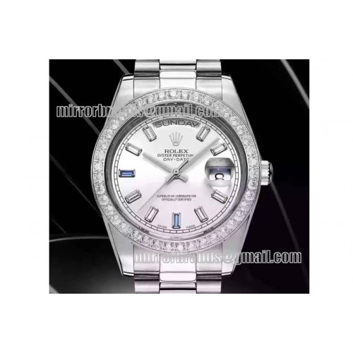 Rolex DayDate 41mm SS/SS Pre Silver Wht Stk Diam Asia 3255 Rolex DayDate 41mm SS/SS Pre Silver Wht Stk Diam Asia 3255